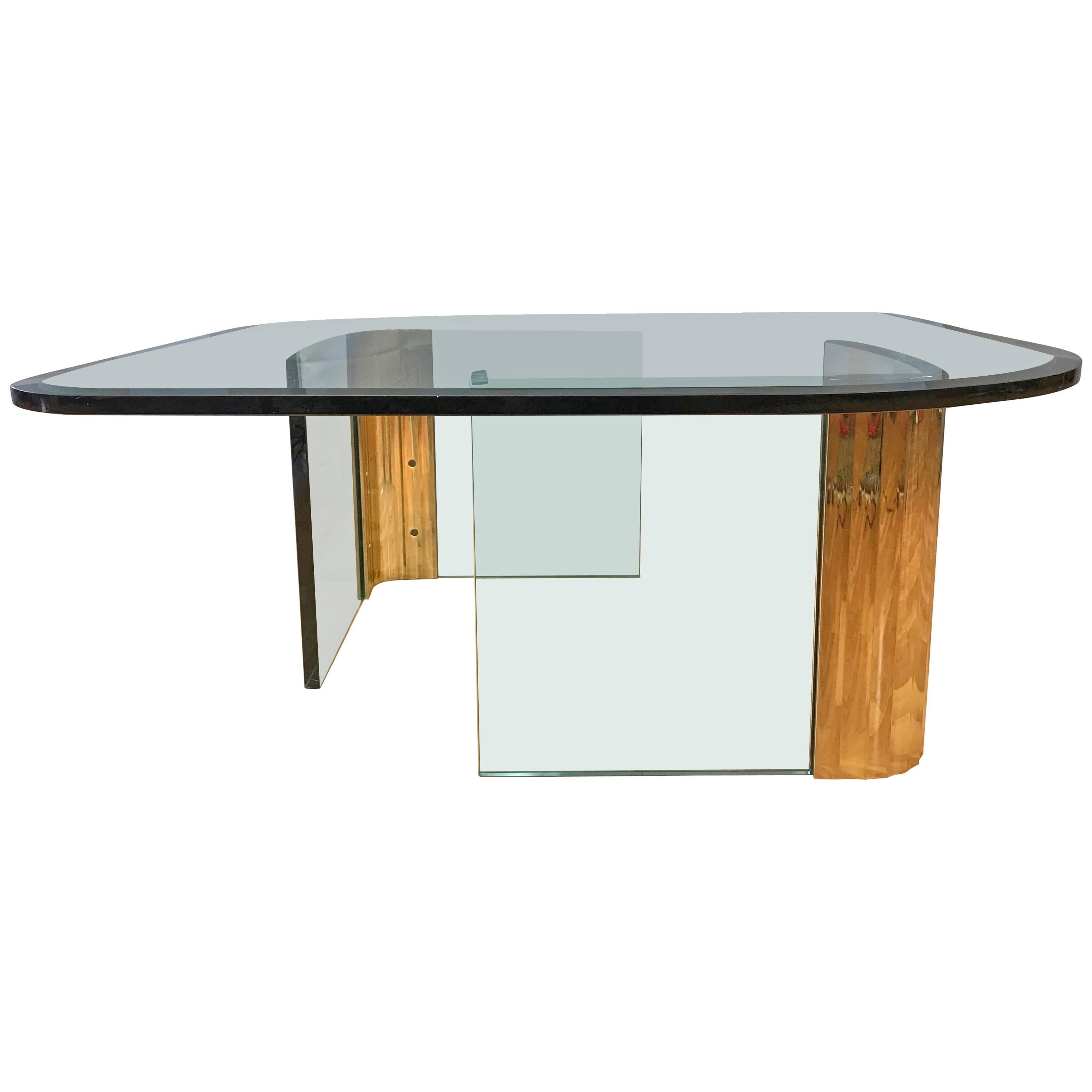 Asymmetrical Brass and Glass Coffee Table in the Style of Leon Rosen for Pace