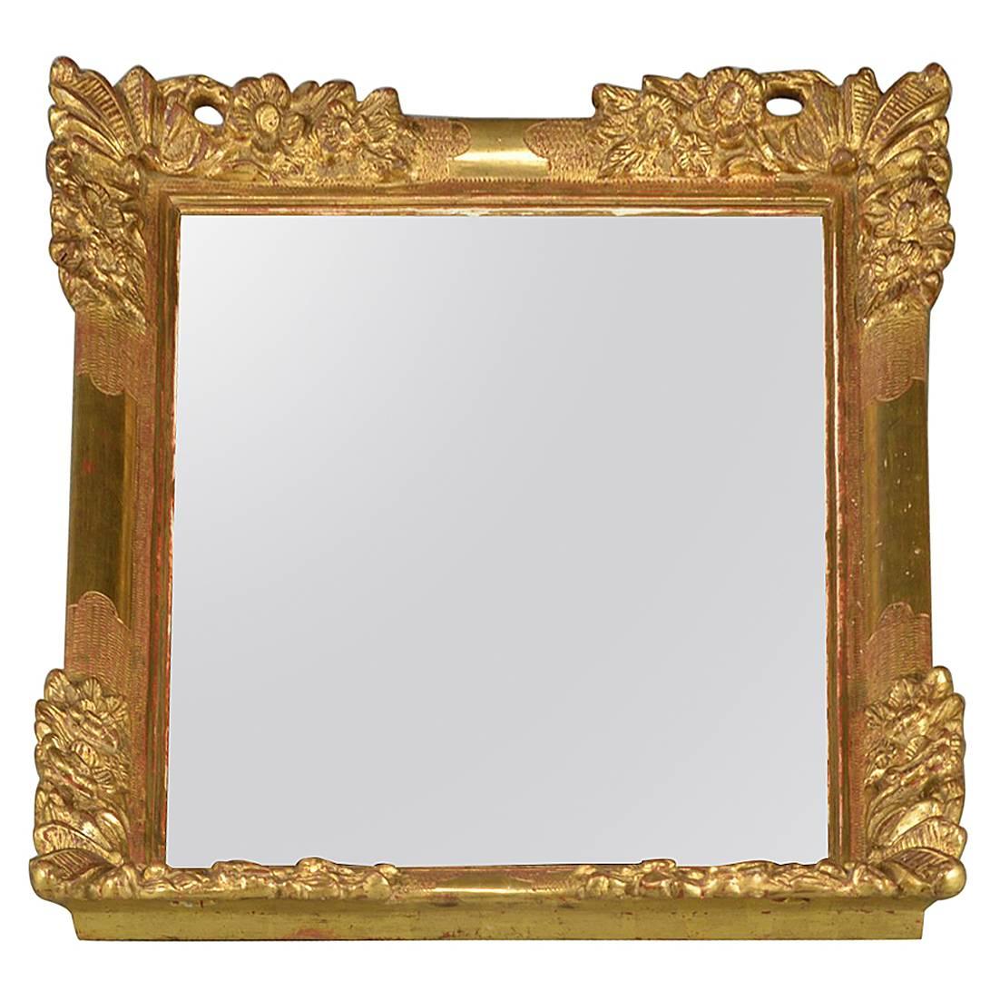 Mirror with Gold-Plated Wood Frame and Flowers Decor