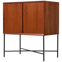 Mid-Century Modern Walnut Storage Cabinet on a Custom Wrought Iron Base