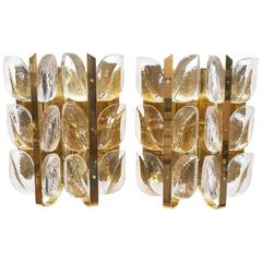 Pair of Grand Scale Leaf Glass and Brass Sconces by J.T. Kalmar