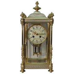 French Belle Epoque Brass and Silver Gilt Four Glass Mantel Clock