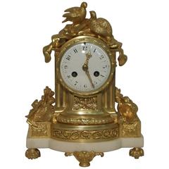 Antique French 19th Century Bronze Gilt and Marble Mantel Clock