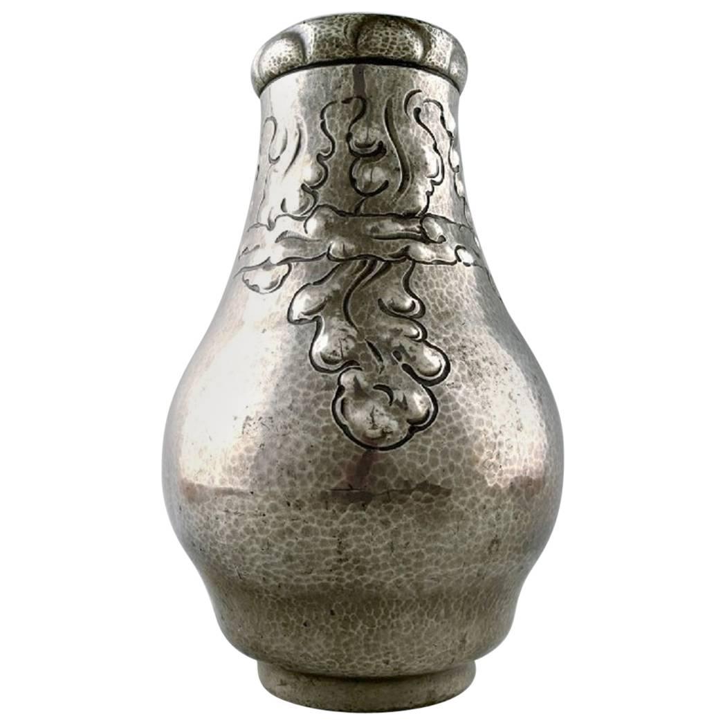 Art Nouveau Vase in Hammered Tin/Pewter, Early 20th Century