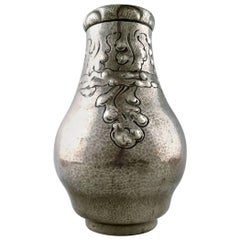 Antique Art Nouveau Vase in Hammered Tin/Pewter, Early 20th Century