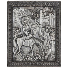 Icona russa in argento raffigurante Cristo che entra a Gerusalemme
