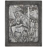 Russische Silber-Ikone, die Christus beim Eintritt in Jerusalem darstellt