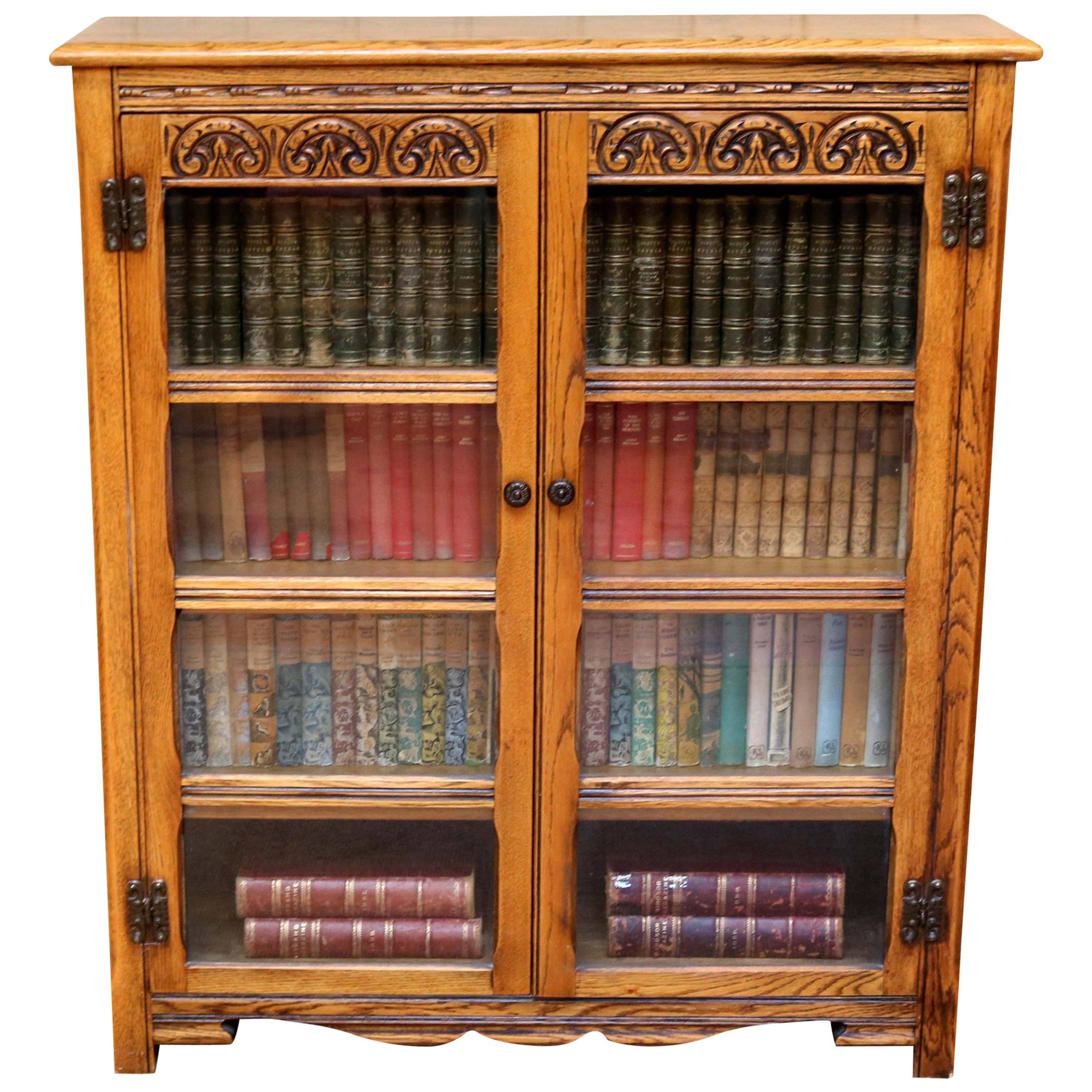 Solid Oak Glazed Bookcase For Sale