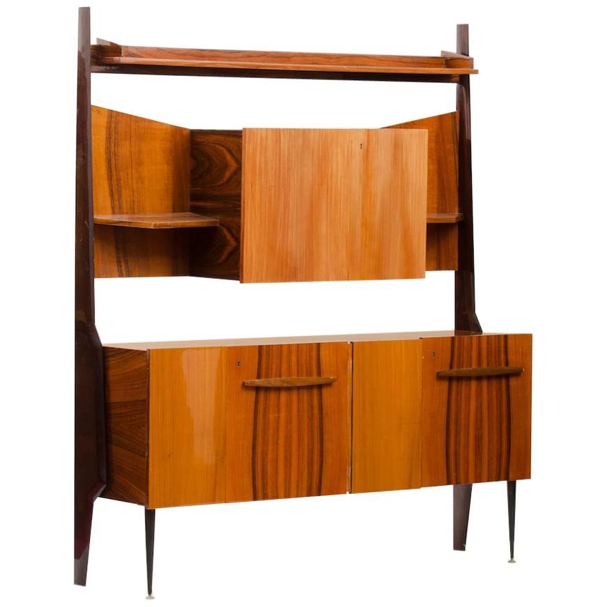 Italian Rosewood Mid-century Modern Cupboard with Dry Bar For Sale