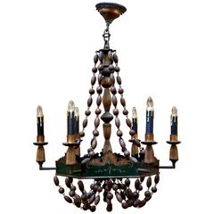 Antique French Tole and Giltwood Chandelier