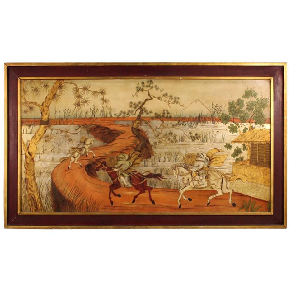 20th Century Orientalist Painting Landscape with Characters