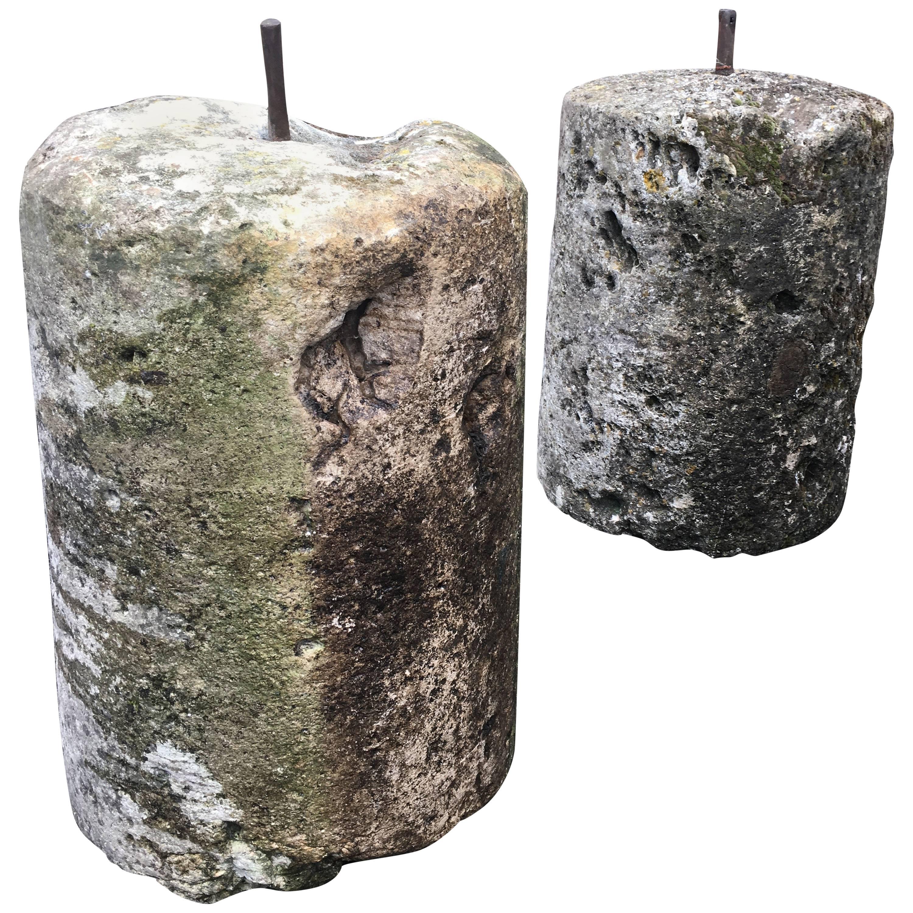 Pair of French, 18th Century Carved Stone Rollers/Gate Piers