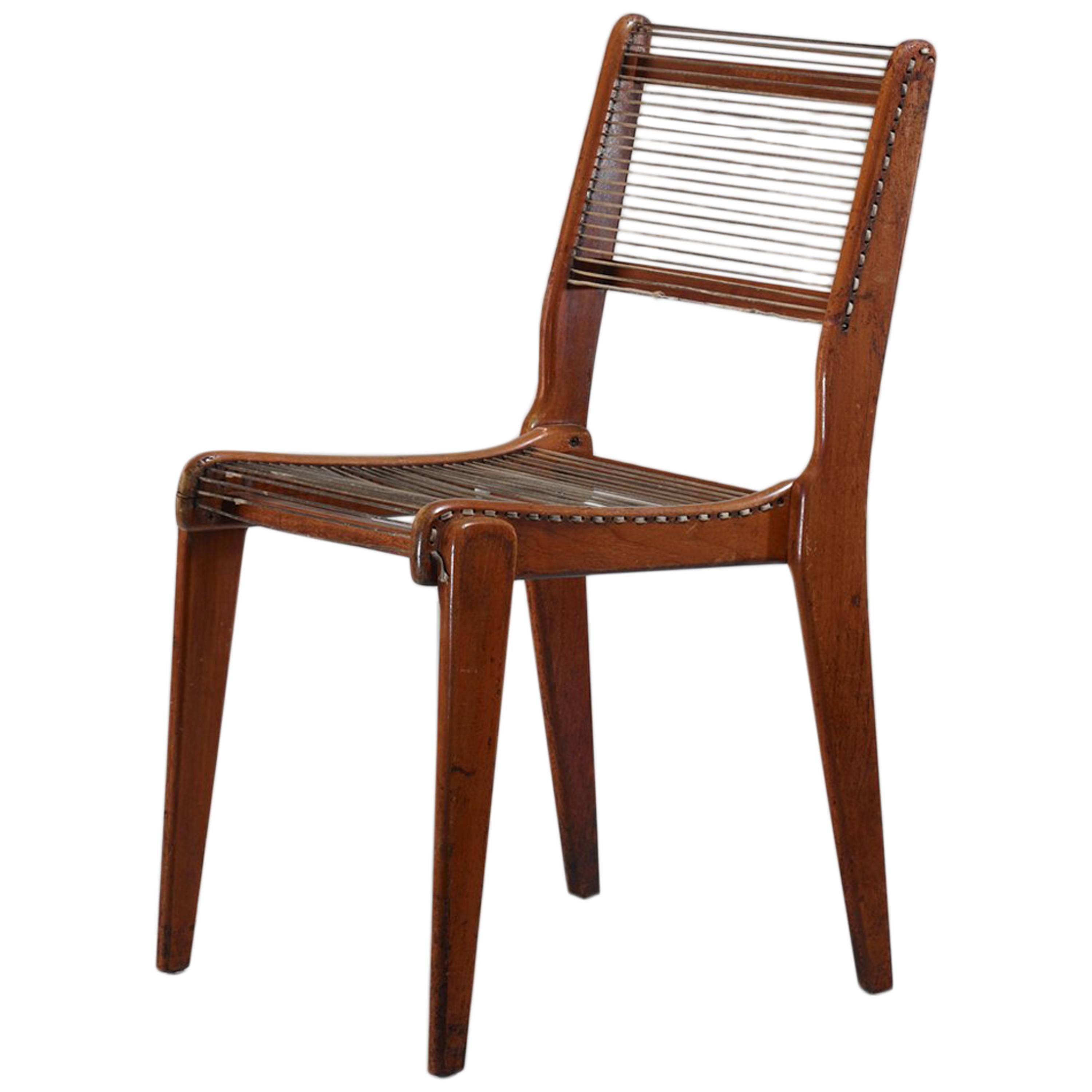 Elegant Studio Crafted Side Chair with a Woven String Seating, USA