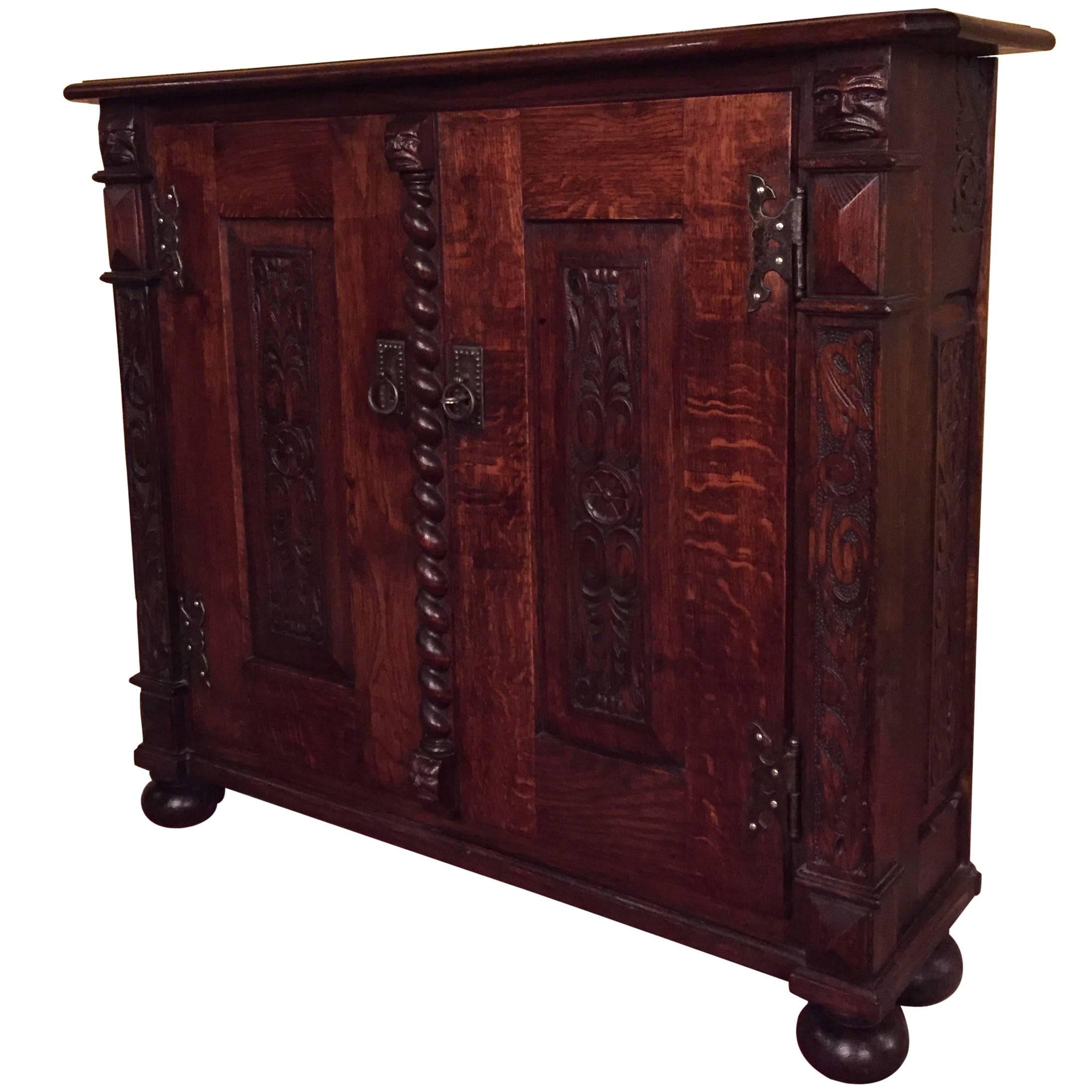 19th Century Neo Renaissance Cabinet Sideboard Solid Oak 1870s