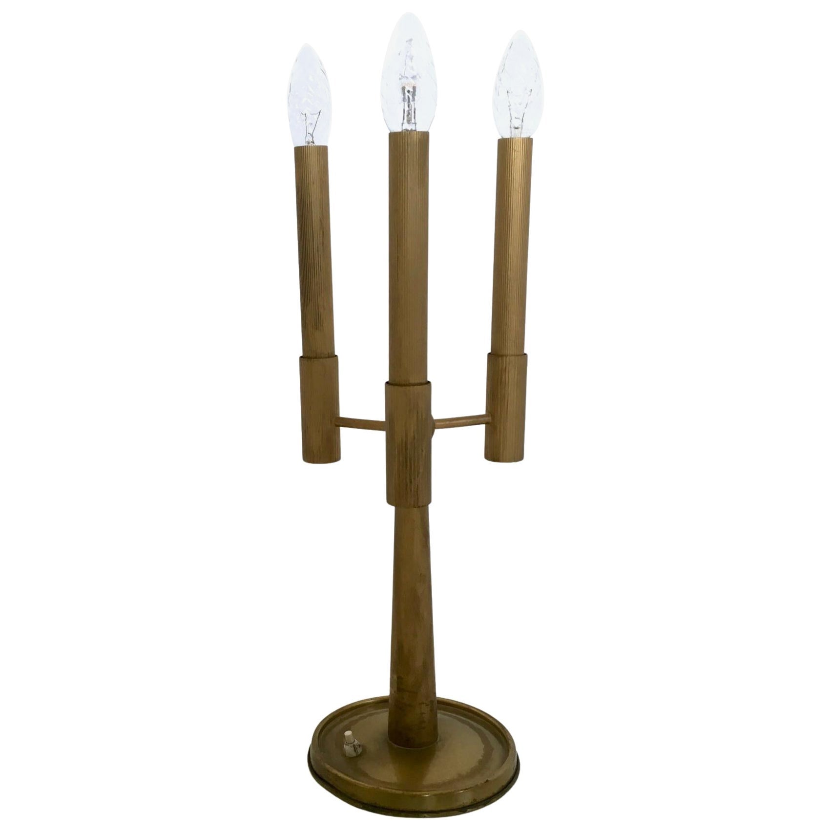 Lampe de bureau vintage à trois bras en laiton avec un design de candélabre, Italie