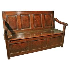 Antique Early Oak Box Settle Initialed by Maker, circa 1700