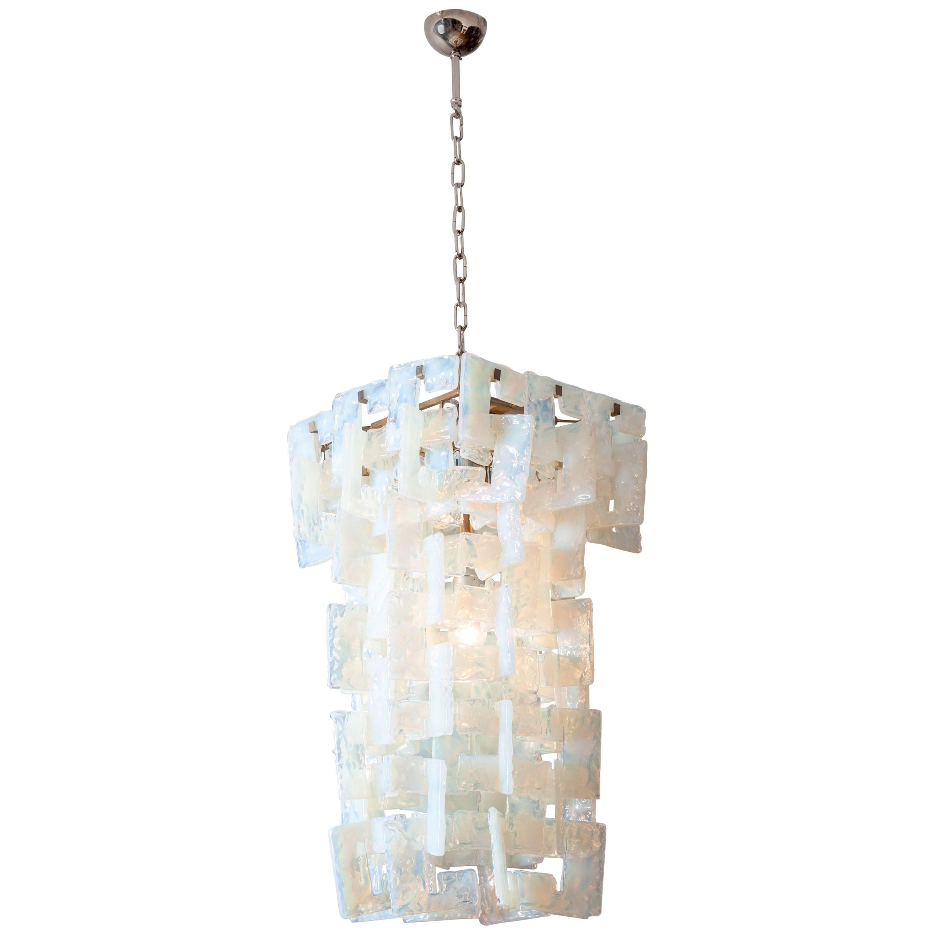 Mid-Century Italian Mazzega "Interlocking C" Chandelier Light Turquoise