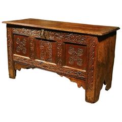 Antique Early 17th Century Joined Oak Coffer, circa 1640