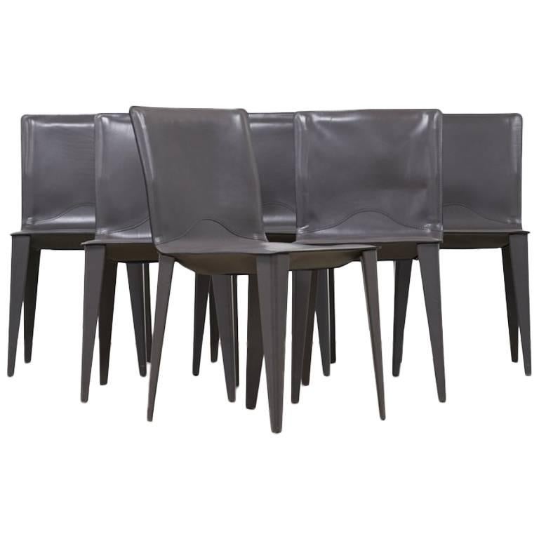 Matteo Grassi, Set of Six Italian Leather Dining Chairs