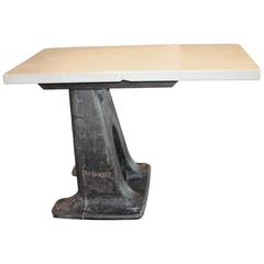 Antique Machine Mount with Limestone Top as Work Desk