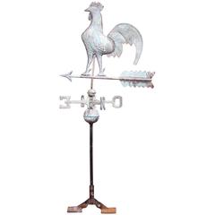 19th Century French Patinated Tole Rooster Weather Vane with the Cardinal Points