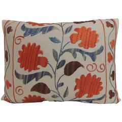 Vintage Orange Embroidery Floral Suzani Decorative Lumbar Pillow