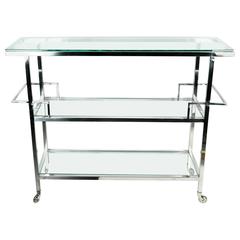 Mid-Century Metal Wheeled Bar Cart with Glass Top and Shelves 9