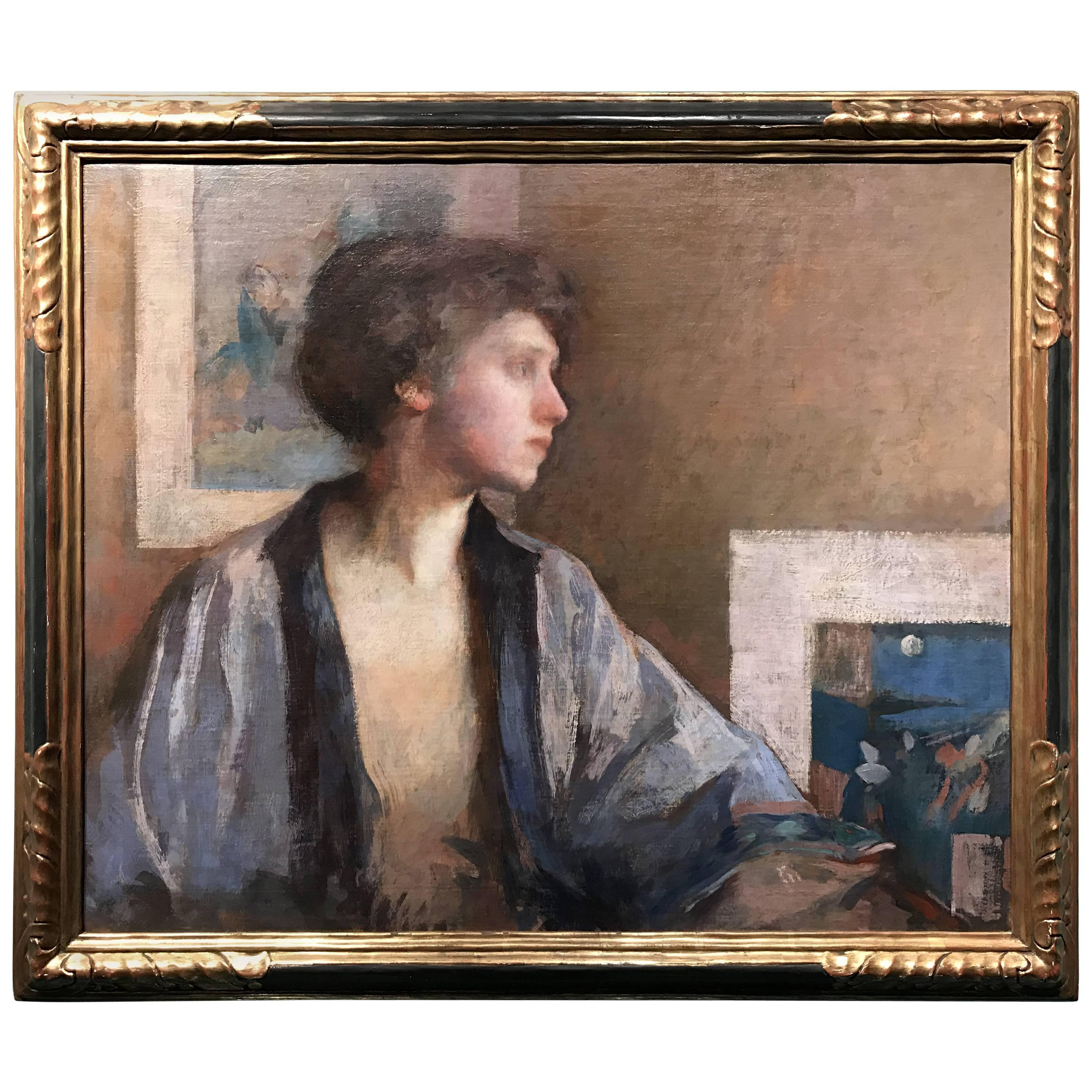 Frederick Andrew Bosley Oil Painting, Blue Kimono, Portrait of Patrice Borgeson