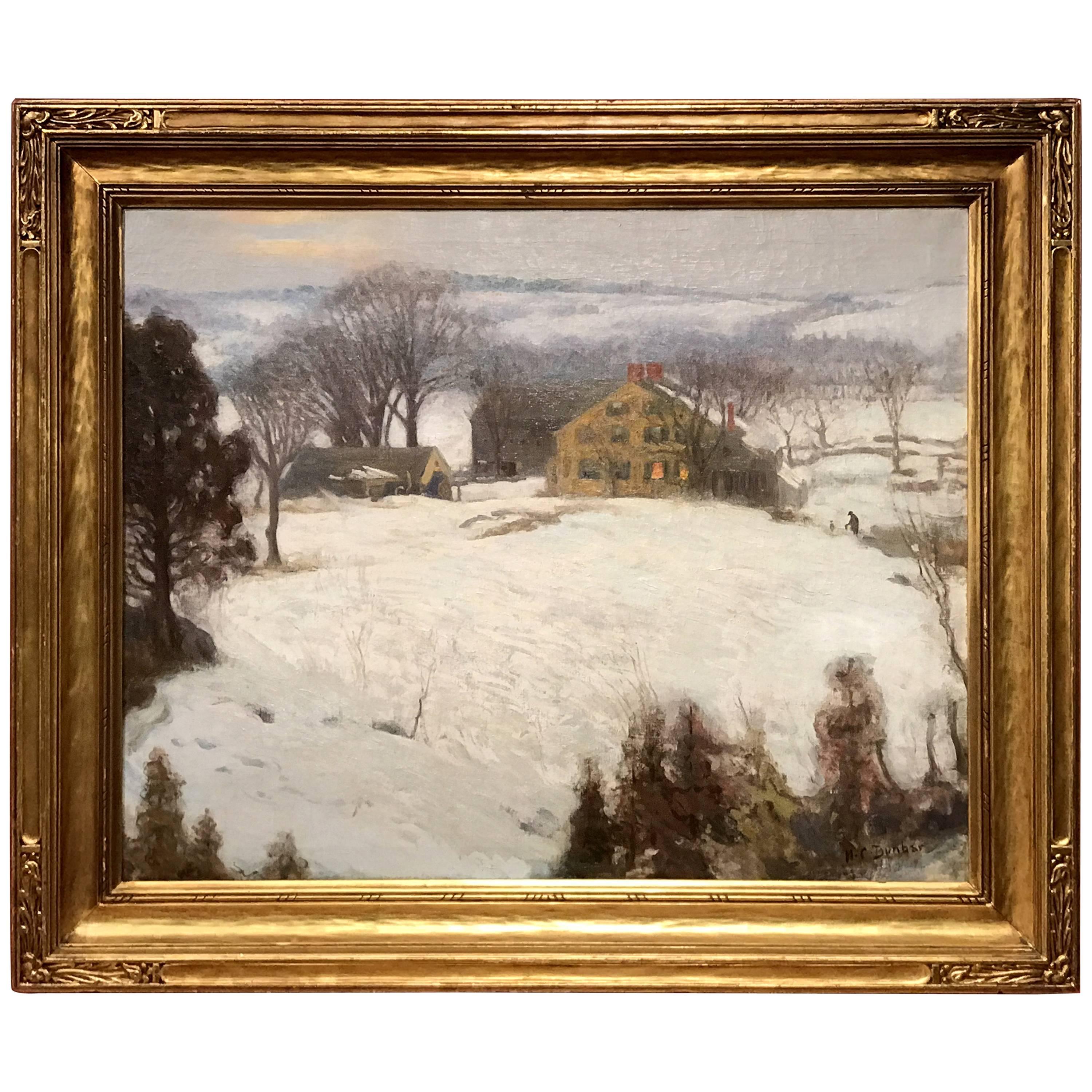 Harold C. Dunbar Oil Painting Winter Landscape with Figures
