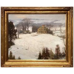 Harold C. Dunbar Oil Painting Winter Landscape with Figures 2