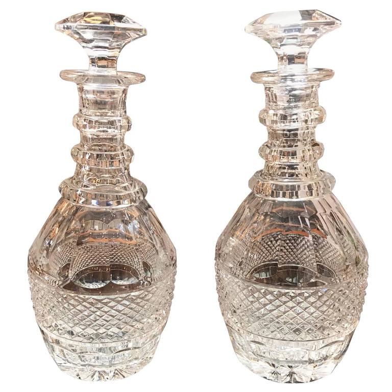 Pair of Signed Baccarat French Crystal Decanters in the Style