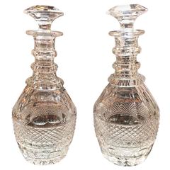 Pair of Signed Baccarat French Crystal Decanters in the Georgian Style