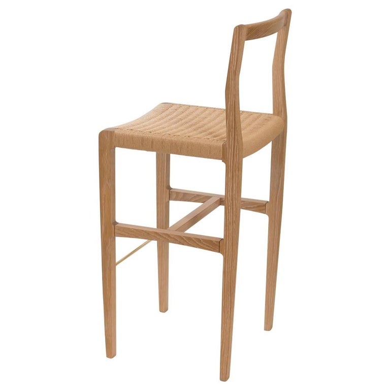 Giacomo Counter Chair or Stool in Cerused White Oak, Danish Cord, Brass Footrest 1
