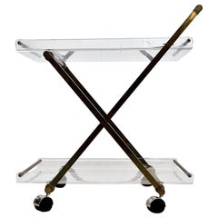 Hollywood Regency Brass and Plexiglass Serving Trolley