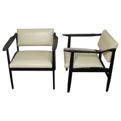 Pair of Italian Mid-Century Modern Ebonized Armchairs 1