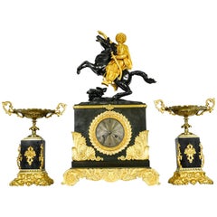 Very Fine Early 18th Century French Bronze Mantel Clock Set