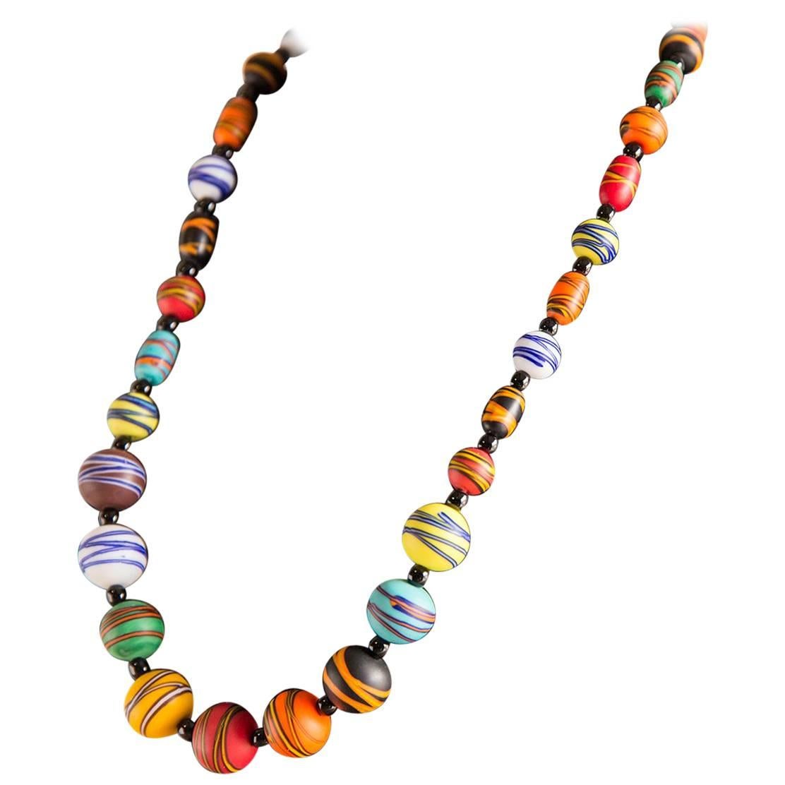 Striped Venetian Glass Bead Necklace by Ercole Moretti For Sale