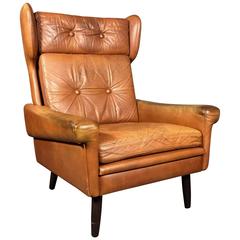 Svend Skipper High-back Leather Armchair, Denmark, circa 1970