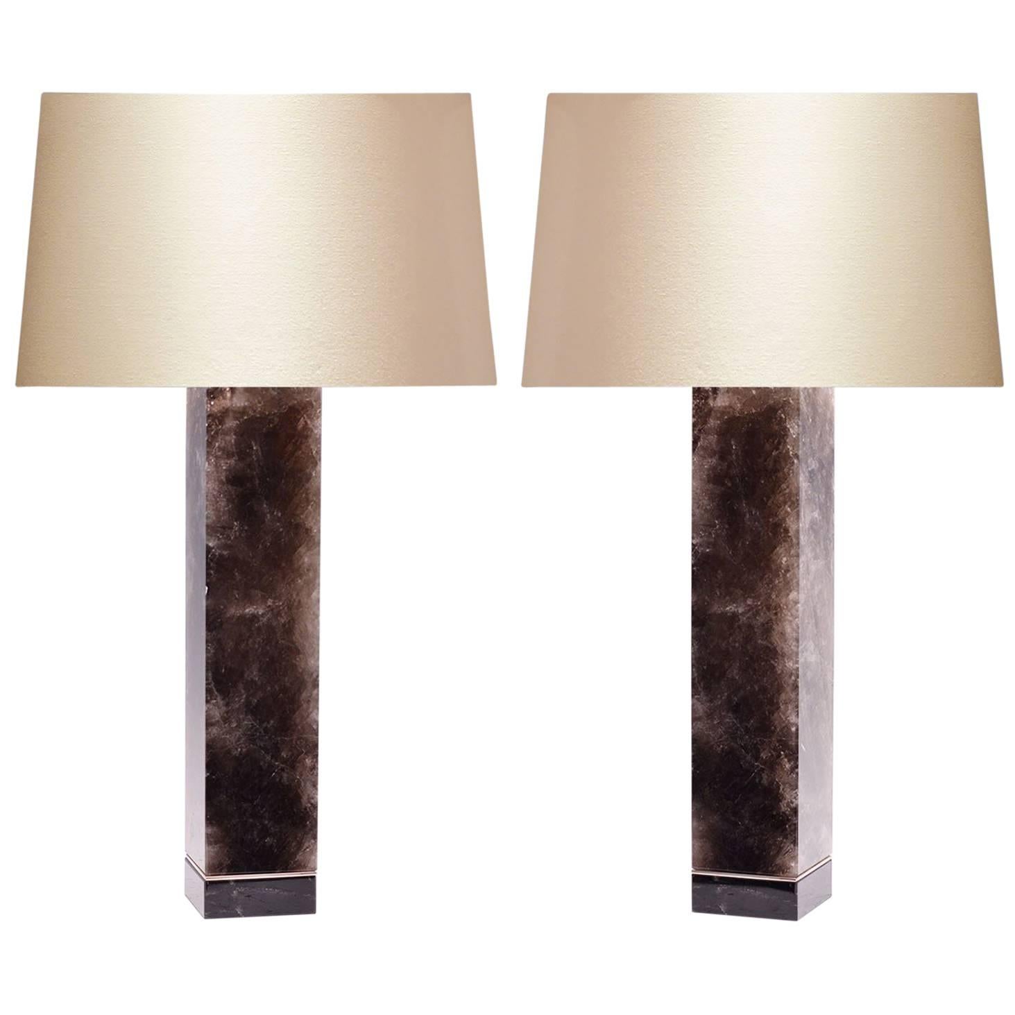 Pair of Modern Smoky Brown Rock Crystal Quartz Lamps