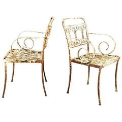 Pair of Late 19th Century American Iron Scroll Arm Garden Chairs