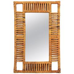 1950s French Riviera Bamboo and Rattan Rectangular Mirror