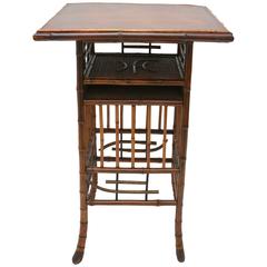 19th Century English Side Table, Fret-Work Bamboo and Leather