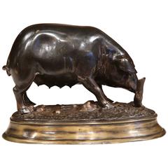 19th Century French Patinated Bronze Pig Sculpture Signed E. Delabrierre 6
