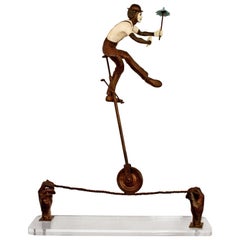 Contemporary Jerry Soble Balancing Man Bronze Mime Sculpture, Signed, 1991