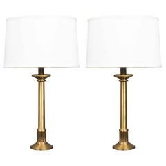 1920's French Brass & Bronze Pair of Table Lamps