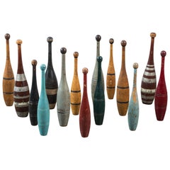 Antique Collection of Indian Clubs with Original Paint Surface
