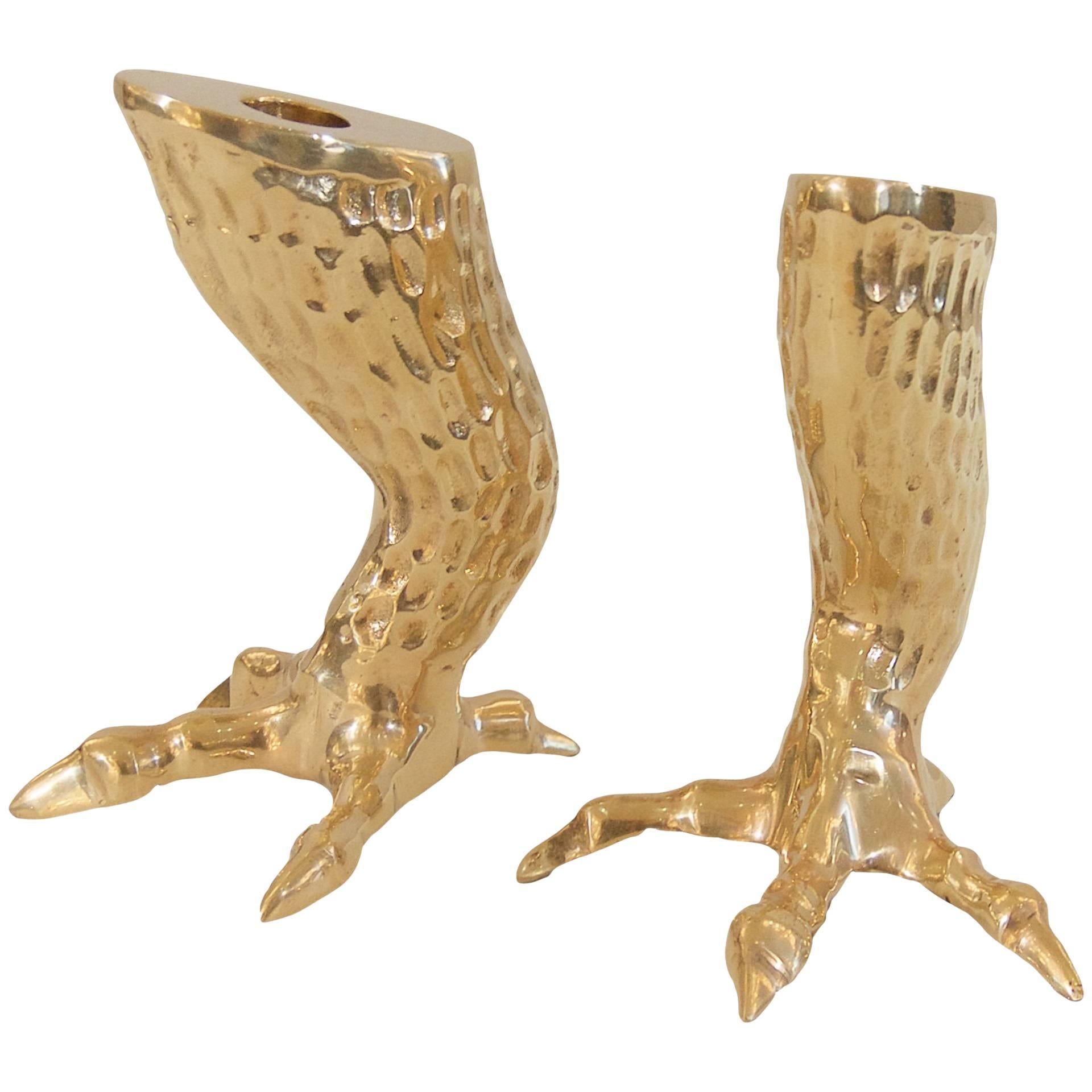 Pair of Brass Eagle Talon Candlestick Holders