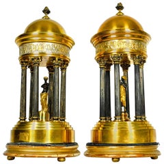 Pair of Antique French Bronze Greek Dome with Goddess