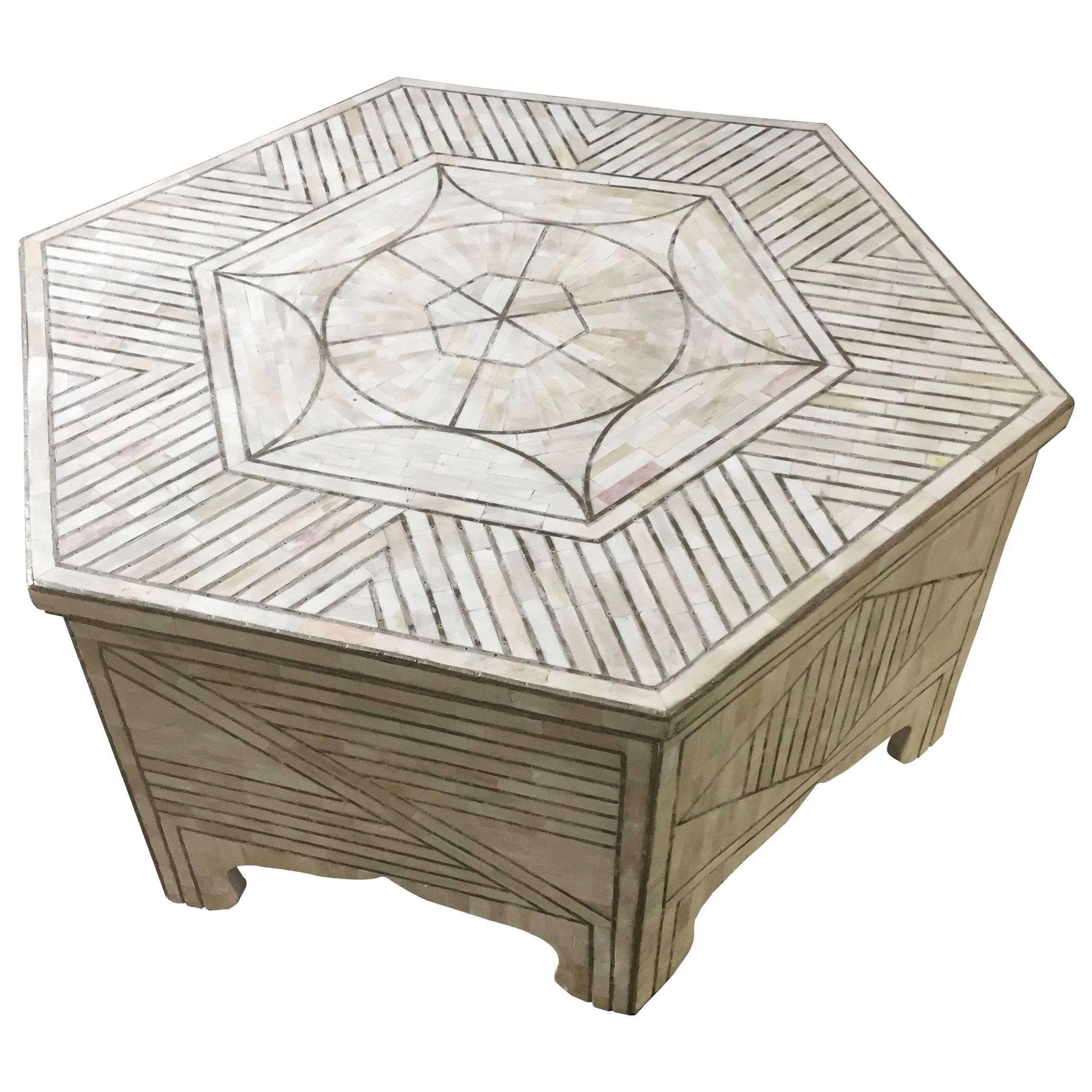 Bone and Brass Coffee Table Geometric Design Haskell Antiques For Sale