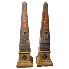 Pair of 19th Century Italian Neoclassical Style Marble Obelisks