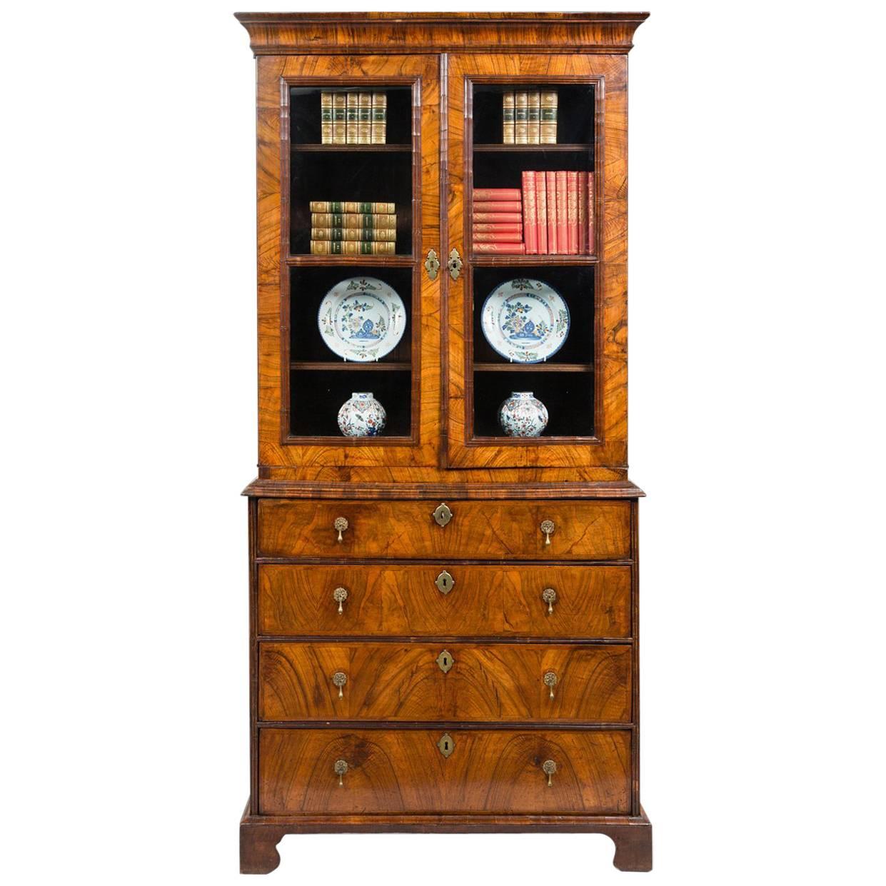 Antique Period George I Walnut Secretaire Bookcase For Sale